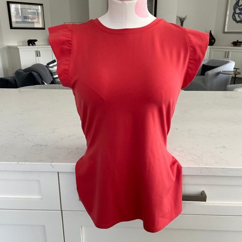 RW&CO. Responsible Crew Nk Flutter Sleeve Viscose Nylon Blend Top Lt. Red S NWT